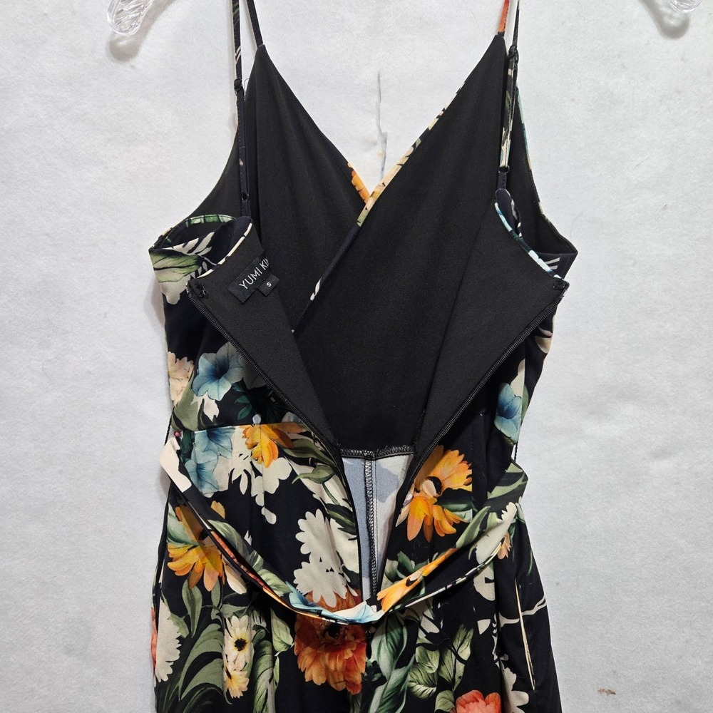 Yumi Kim Floral Jumpsuit Small Black Wide Leg Spaghetti Strap #1317 - Picture 6 of 9